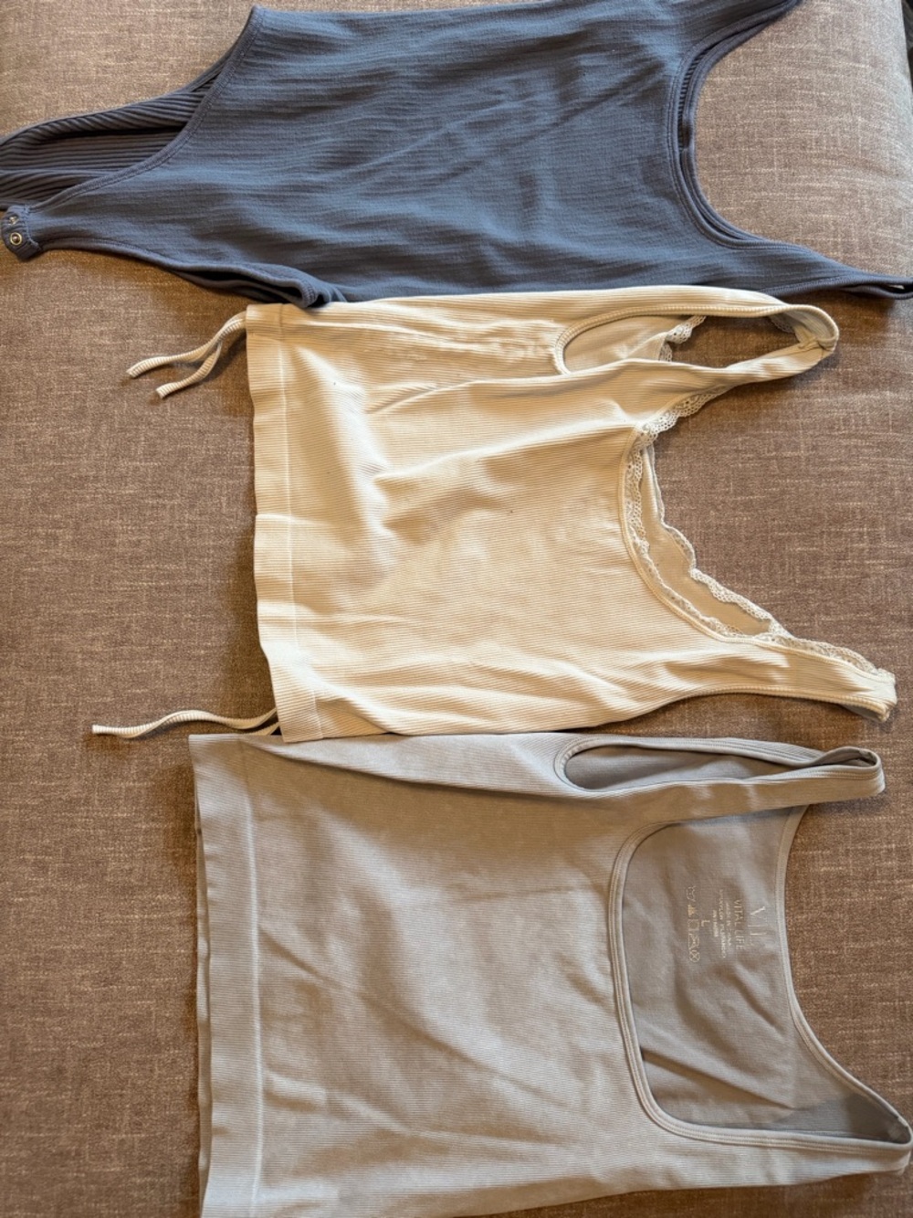 3-Pack Ribbed Tank Tops in Blue, Cream & Gray